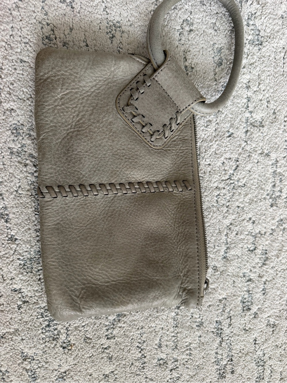 HOBO Grey Leather Wristlet Clutch with Braided Detail